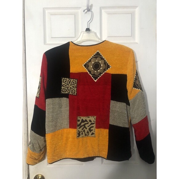 Vintage Julia Kim Jacket Women L Black Gold Red Boho Art Hippie Peasant Lined - Picture 5 of 10